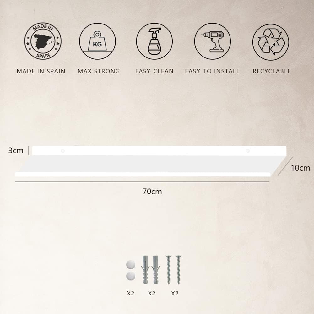 MILUKA Wandregal Weiss Metall | Regal Wand 70 cm Long | Wandboards Für Bilderrahmen Dekos, Buch, Für