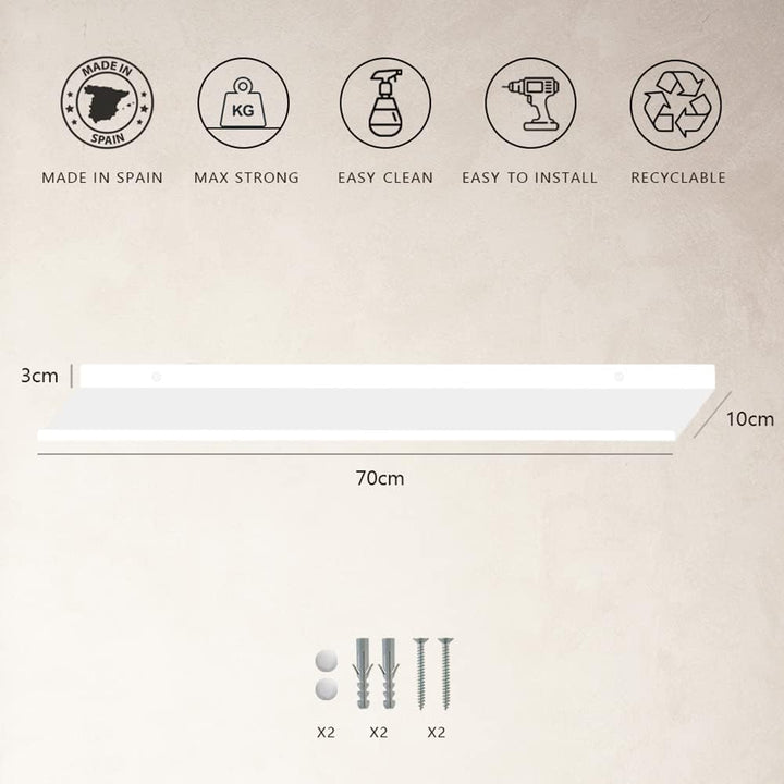 MILUKA Wandregal Weiss Metall | Regal Wand 70 cm Long | Wandboards Für Bilderrahmen Dekos, Buch, Für