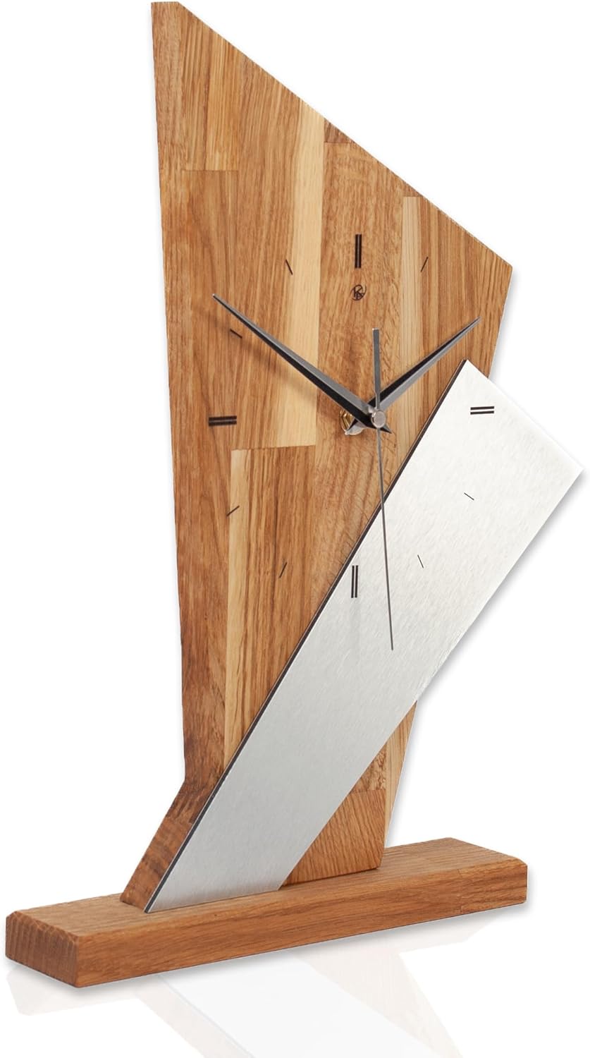 Kreative Feder Designer-Standuhr „Brown Square“ aus Massivholz – Tischuhr in modernem Metallic-Look