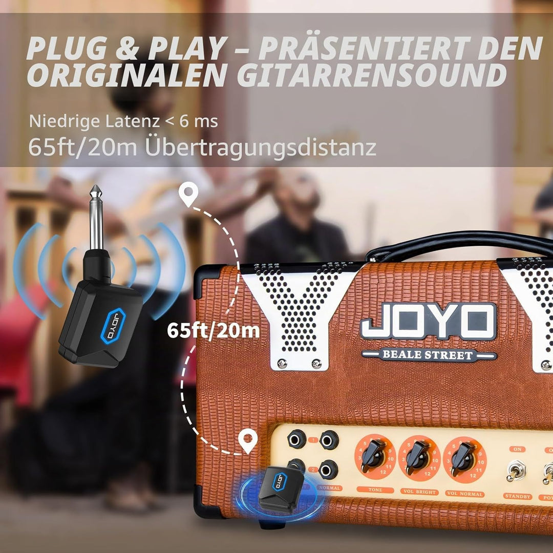 JOYO Kabelloser Gitarren-Sender und -Empfänger, 5,8 GHz, mit Ladebox, 4 Kanäle, für Gitarre, Bass, e