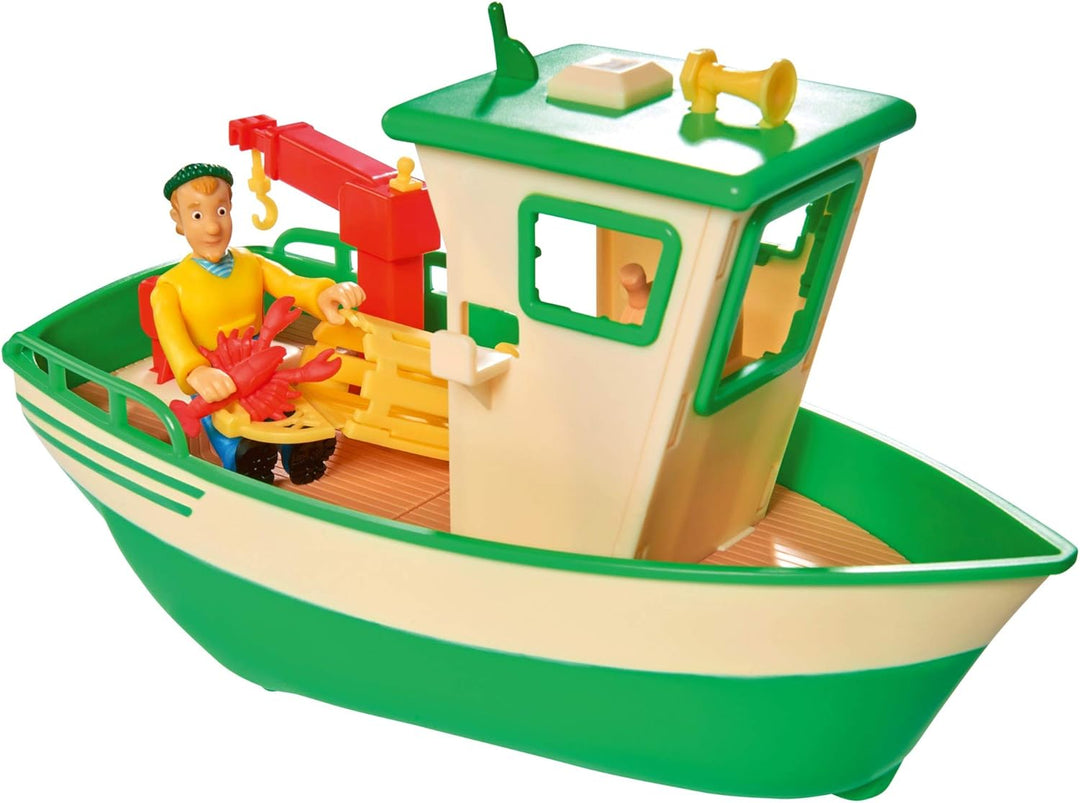 Simba 109251074 - Feuerwehrmann Sam Charlies Fischerboot, mit Charlie Figur, beweglicher Kran und me