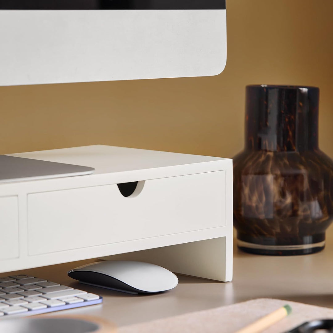 SoBuy Schreibtisch Organizer, Monitorständer mit 2 Schubladen, Monitorerhöhung für Schreibtisch, Mon