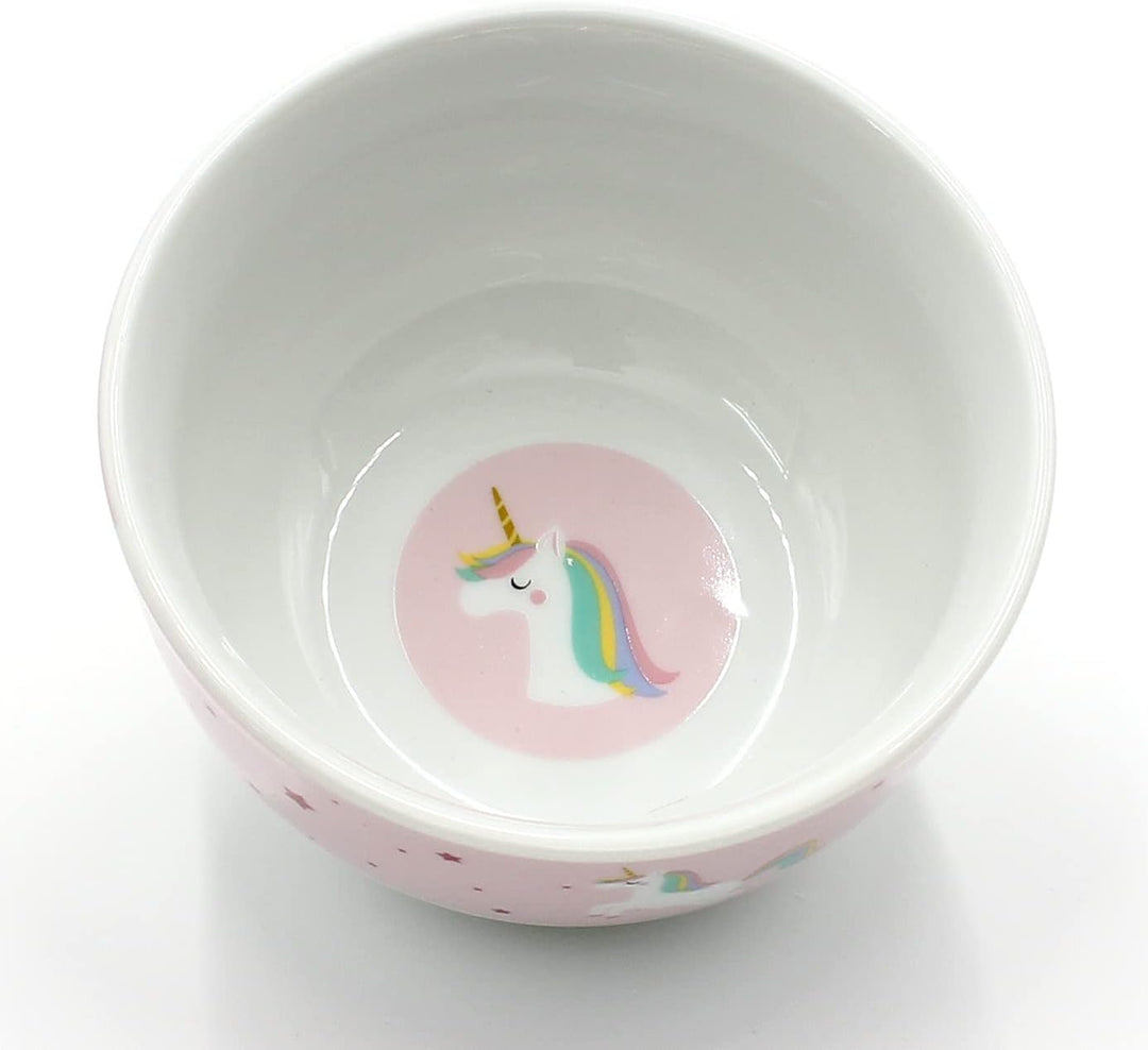Dekohelden24 Porzellan Kinder-Schälchen - Müslischale - Obstschale - Einhorn mit Spruch - Magische M