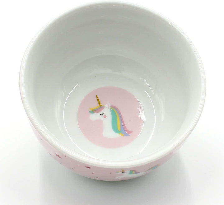 Dekohelden24 Porzellan Kinder-Schälchen - Müslischale - Obstschale - Einhorn mit Spruch - Magische M