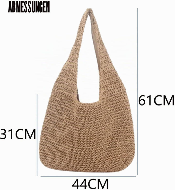 H.S.G.K Stroh Umhängetasche Damen Crossbody Tasche Urlaub Tasche Handgewebt Tasche Freizeit Grosse K