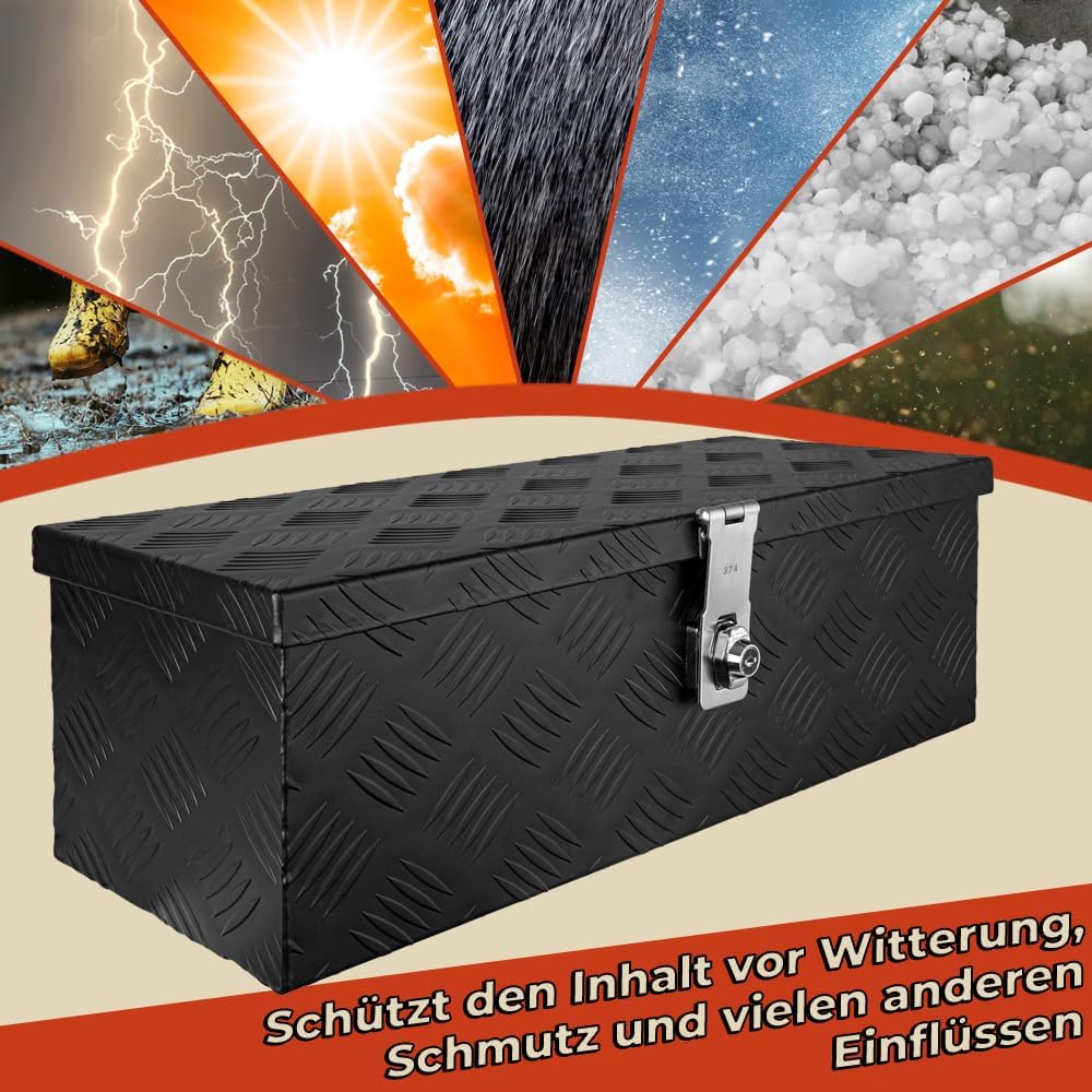 Trucky Truckbox aus Aluminium, in Schwarz, Abschliessbar, Robustes Riffelblech, Für Werkstatt, Auto,