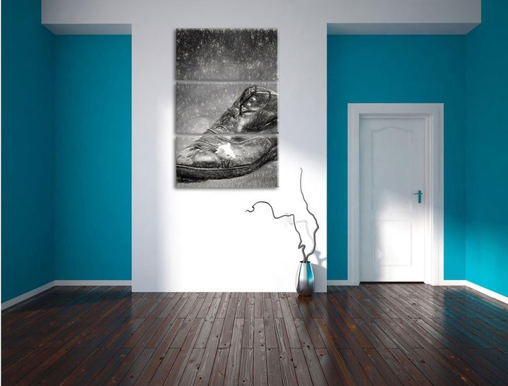 Pixxprint Maus im Schuh als Leinwandbild/Grösse: 3 Teilig (120x80) cm/Wandbild/Kunstdruck/fertig bes