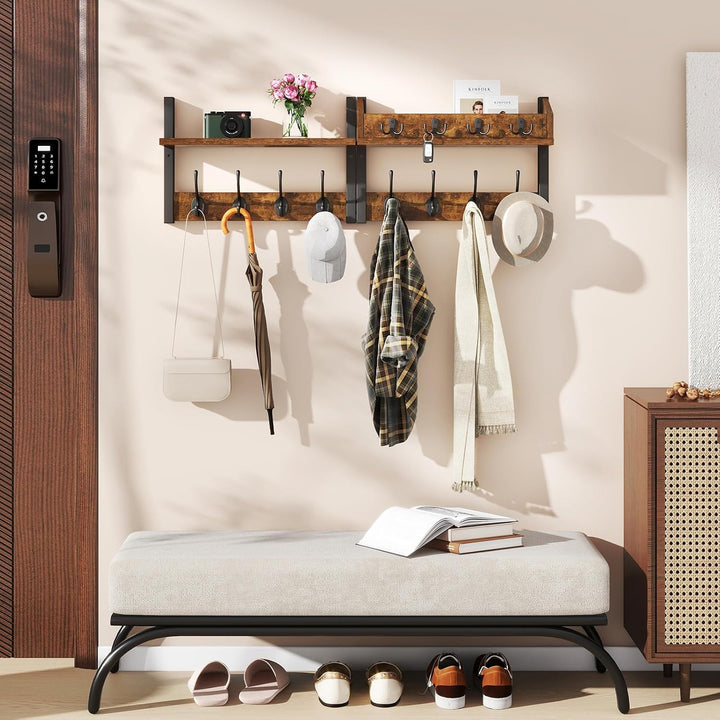 YMYNY 4-in-1 Wandgarderobe mit Ablage, Garderobenleiste Schlüsselbrett Holz, Gaderobe Wand für Flur,