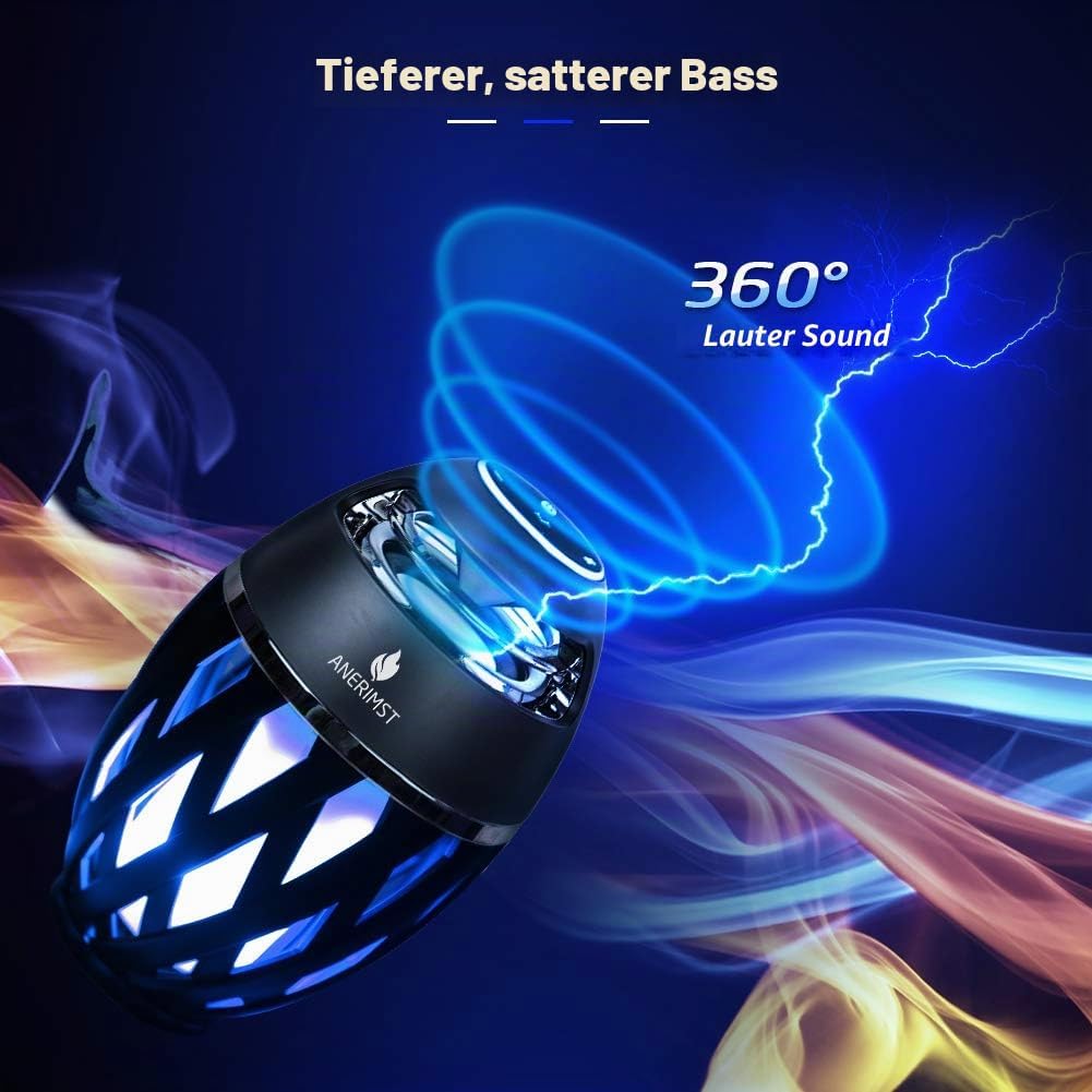 ANERIMST LED-Bluetooth-Lautsprecher, Blue Flame Ambience Lantern-Aussenlautsprecher mit Stereoklang,