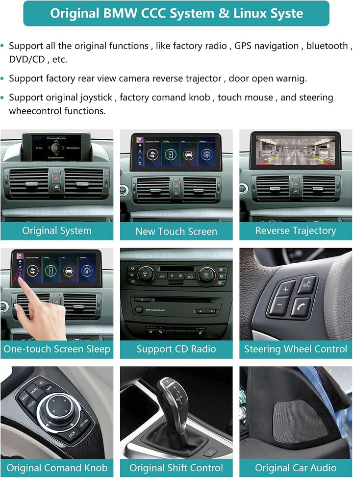 10,25 Zoll Autoradio-Touchscreen für 2004–2008 BMW 1er E81/E82/E87/E88 mit CCC-System, unterstützt A