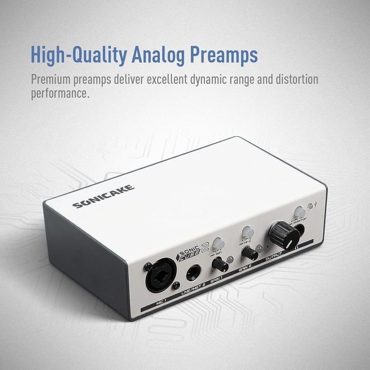 SONICAKE Audio Interface Professionelles Zweikanal Analoger Vorverstärker mit Dynamikbereich und Ver