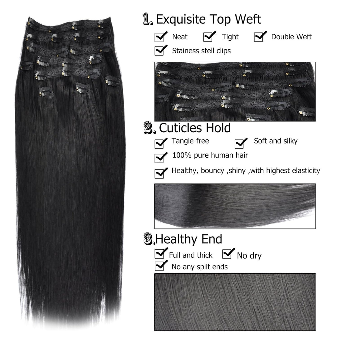 (35cm-55cm) Clip In Extensions Echthaar Set 10pcs 120g 100% Remy Echthaar für Haarverlängerung glatt