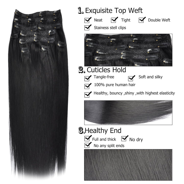 (35cm-55cm) Clip In Extensions Echthaar Set 10pcs 120g 100% Remy Echthaar für Haarverlängerung glatt