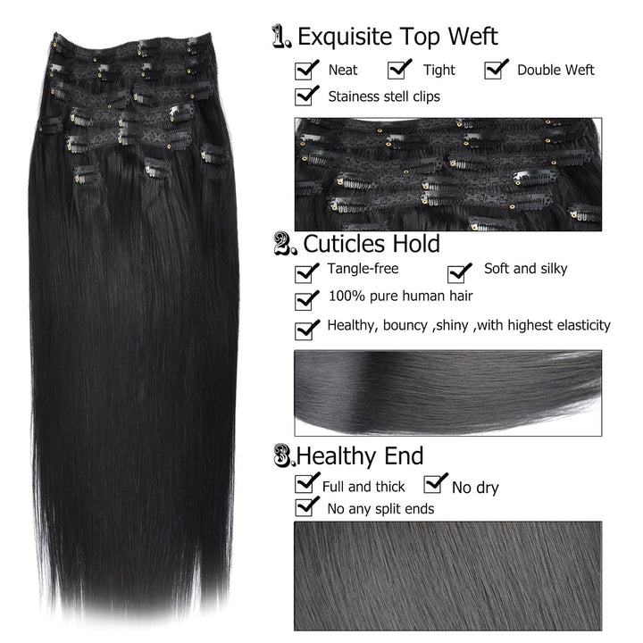 (35cm-55cm) Clip In Extensions Echthaar Set 10pcs 120g 100% Remy Echthaar für Haarverlängerung glatt