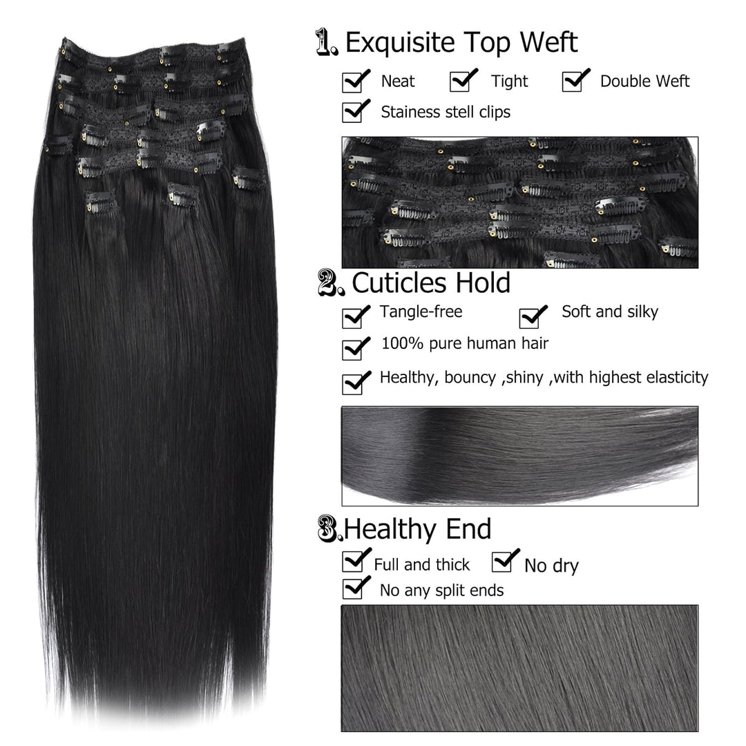 (35cm-55cm) Clip In Extensions Echthaar Set 10pcs 100% Remy Echthaar für Haarverlängerung glatt Haar