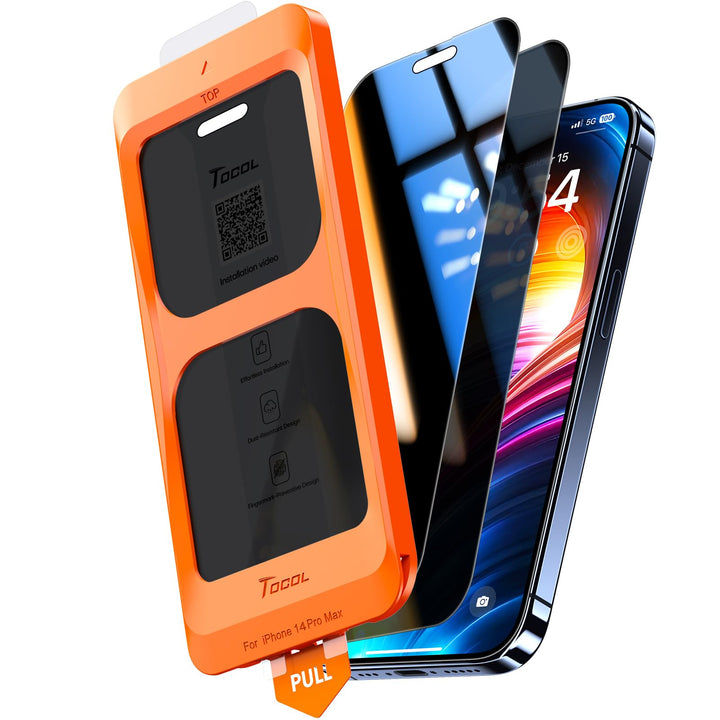 TOCOL Full Screen für iPhone 14 Pro Max für Panzerglas Sichtschutz, Auto-Installation 0 Blasen 9H Hä