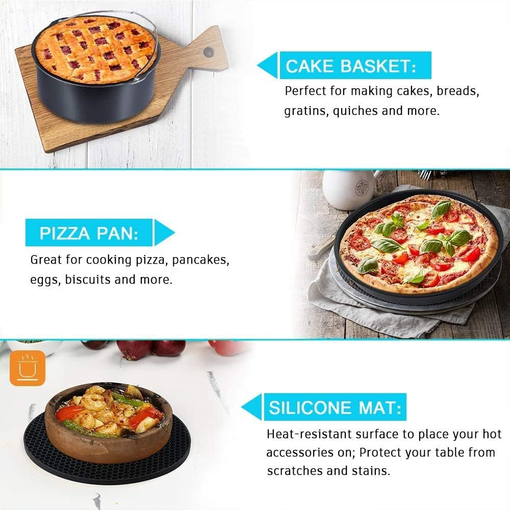 LooHome Zubehör für Heissluftfritteusen, 5 Sets für Gowise Phillips Cozyna, 7 Zoll Durchmesser für 3