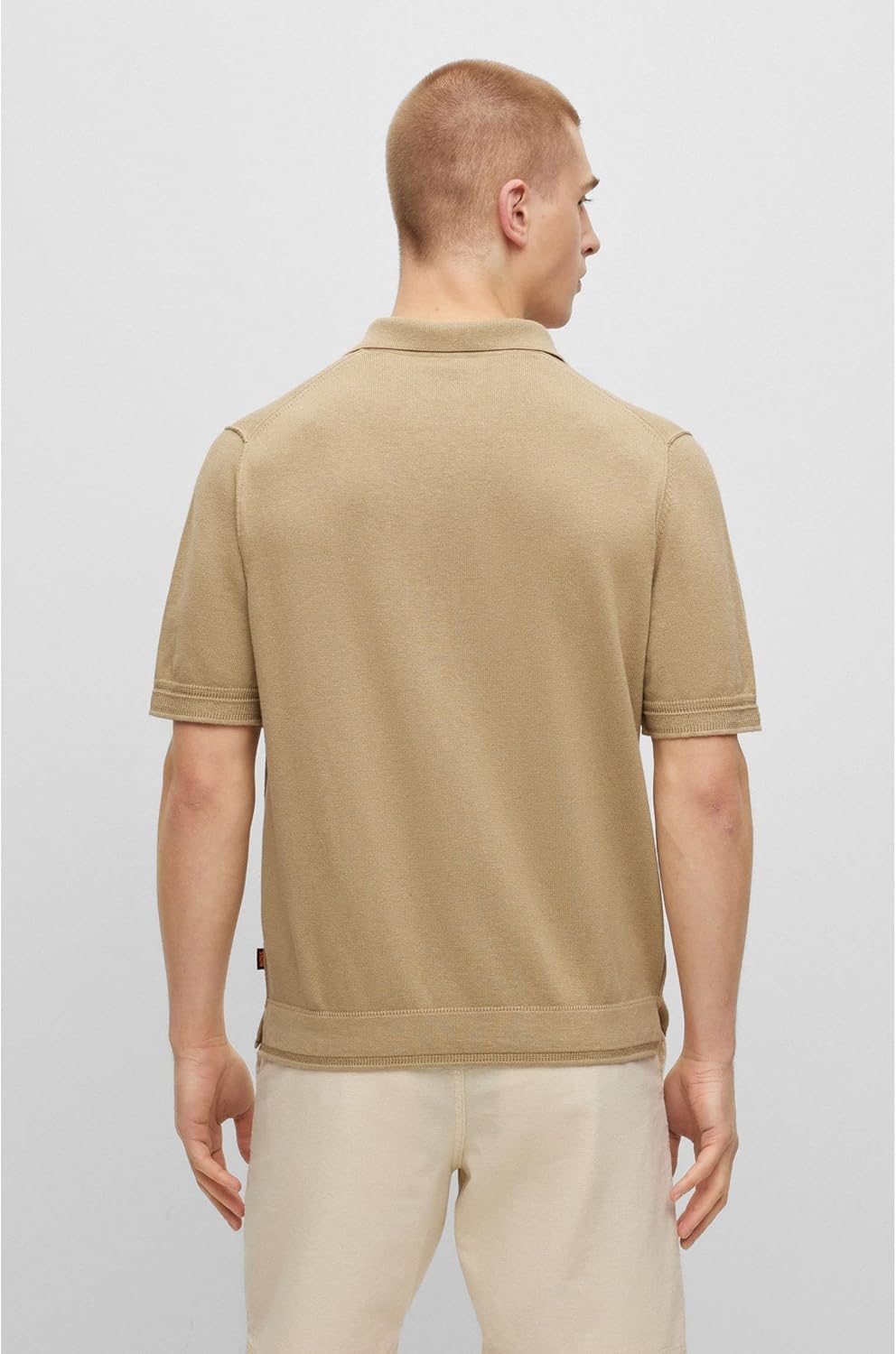 BOSS Herren Anrepolo Kurzarm-Strickpullover aus Baumwoll-Mix mit Kaschmir XL Beige, XL Beige