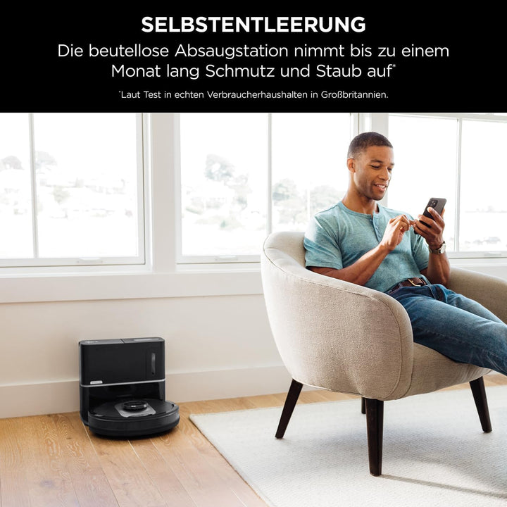Shark AI 360 Saugroboter, selbstentleerender Staubsauger-Roboter, geeignet für alle Teppiche und Har