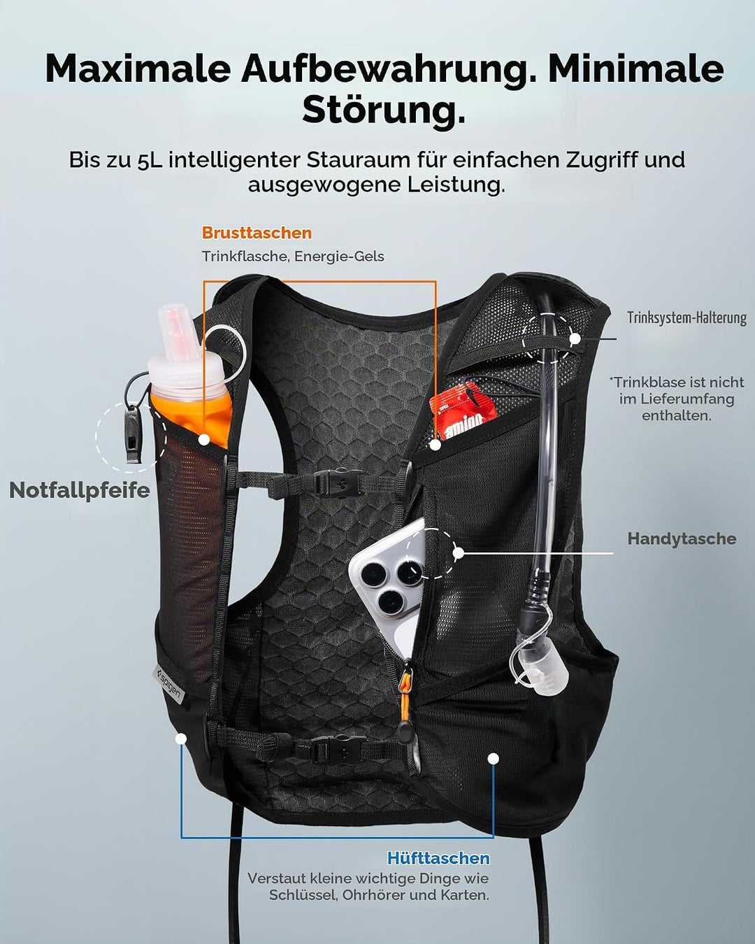 Spigen A721 Laufweste Damen &amp; Herren mit 500 ml Trinkflasche Trinkrucksack für Laufen &amp; Marathon [si