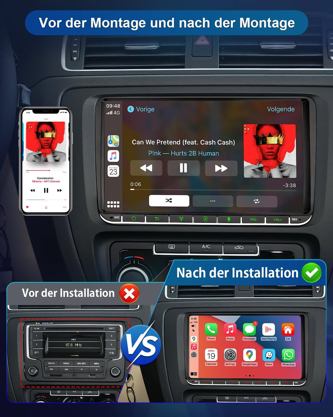 Autoradio mit Bildschirm für VW Golf 5 6 T5 Polo 6R Passat Caddy Touran Seat Skoda, 9 Zoll Golf Radi