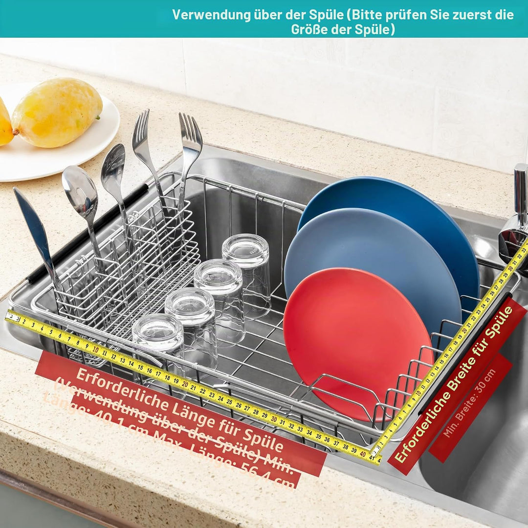 iPEGTOP Erweiterbares Abtropfgestell für Geschirr – Rostfreies Edelstahl Abtropfkorb für Spüle, Mult