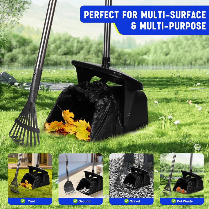 3 Pack Hundekotschaufel, 100CM Länge Griff Pooper Scooper Dreheimer, Rechen und Spaten mit 20 Abfall