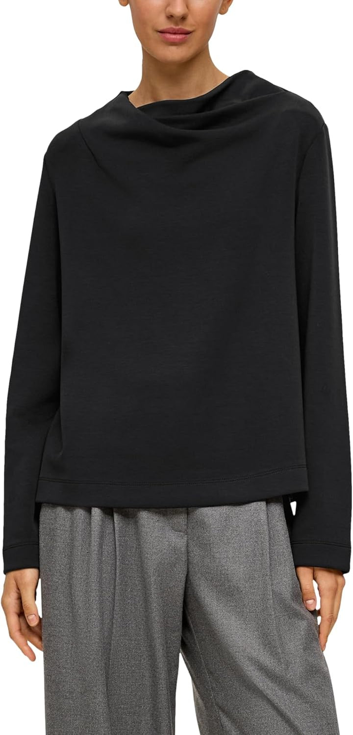 s.Oliver BLACK LABEL Damen Sweatshirt mit Wasserfall Kragen 36 Schwarz, 36 Schwarz