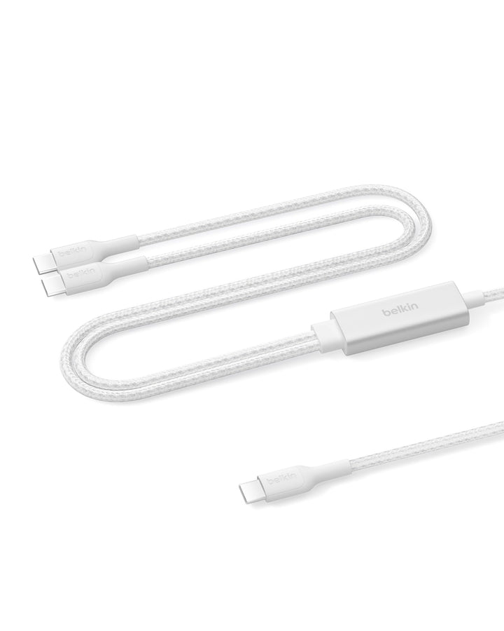 Belkin BoostCharge Pro 2-in-1 USB C auf USB C Ladekabel 140 W, Geflochtenes Kabel mit 2 Steckern zum