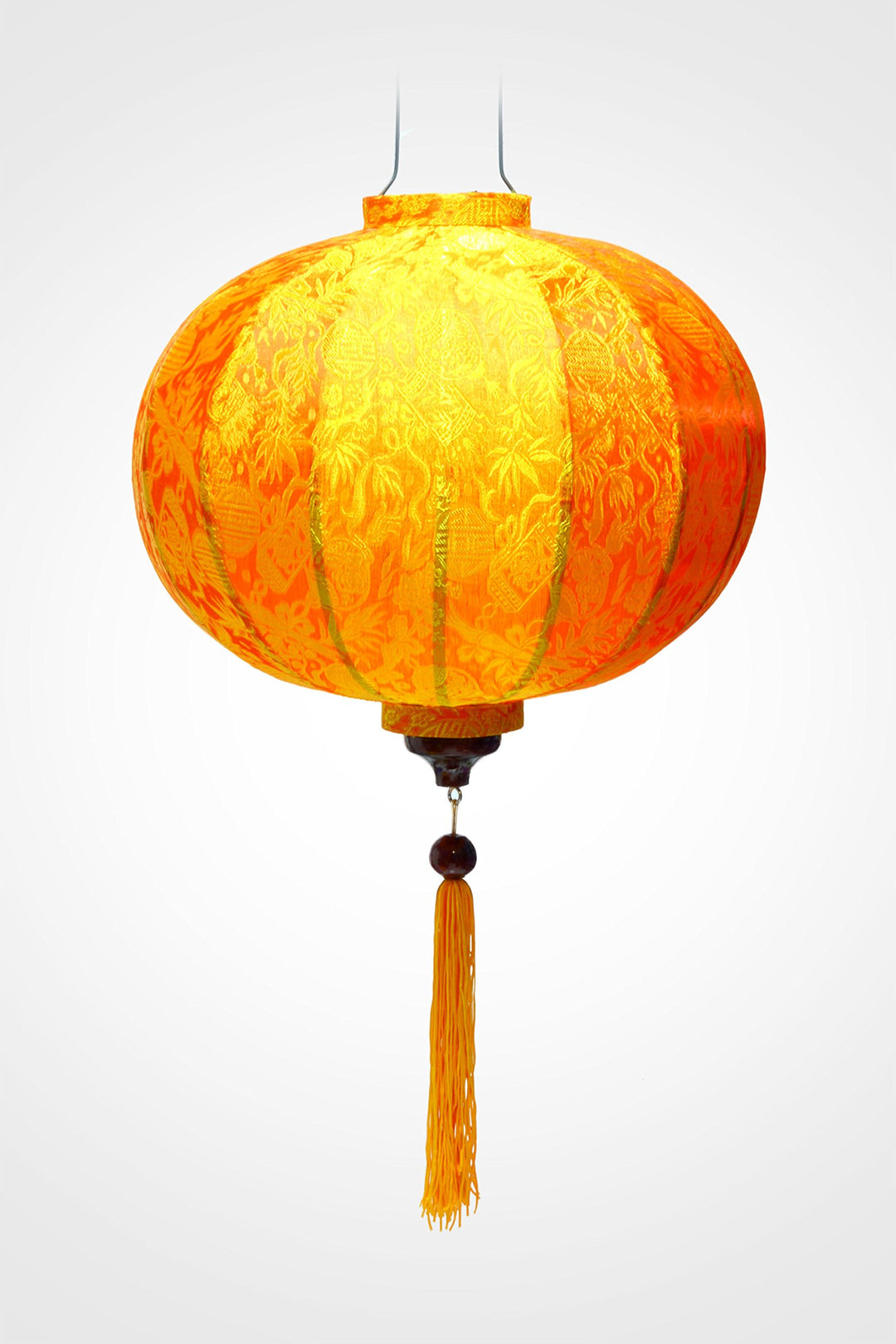 Lampion Asiatisch Hoi an Seide Orange R – Ø 38 cm – Laterne Hoi an Stoff, Bambus und Holz – Handwerk