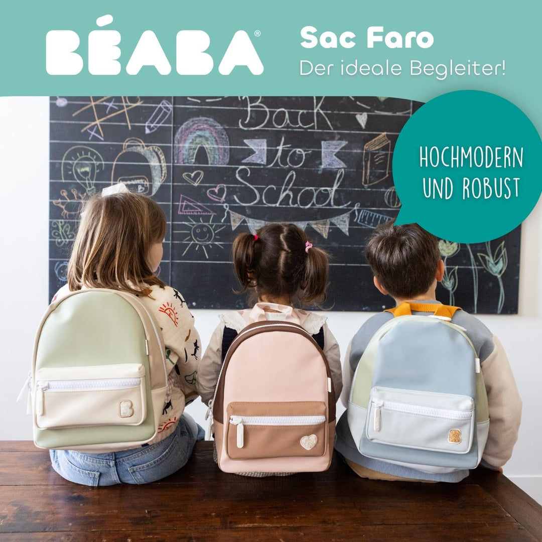 BEABA, Kindergarten-Rucksack Faro, Kinder-Tagesrucksack, 2 Fächer, Namensetikett, Gummi-Effekt, gros