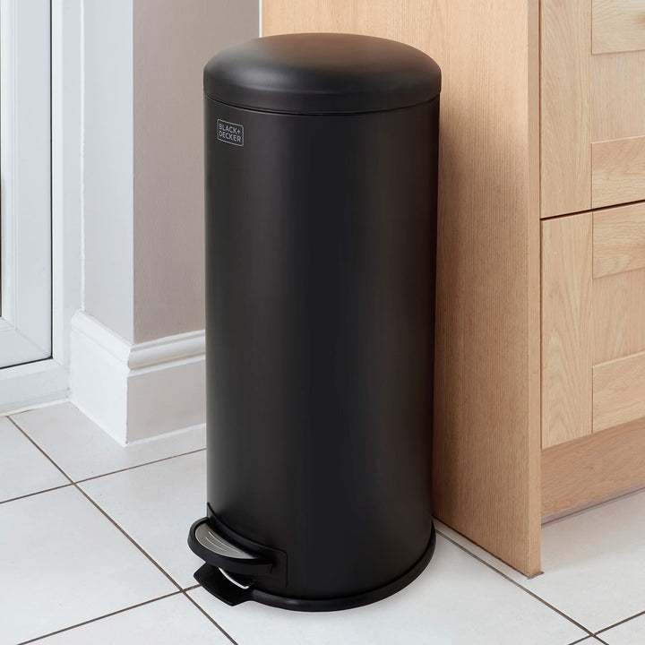Black+Decker Treteimer mit Absenkautomatik, 30 l, Edelstahl, mattschwarz