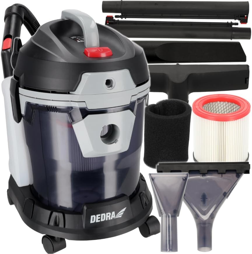 Dedra 2-in-1 Waschsauger für Nass- und Trockensaugen, 1400 W Leistung, Sprühfunktion für Reinigungsm