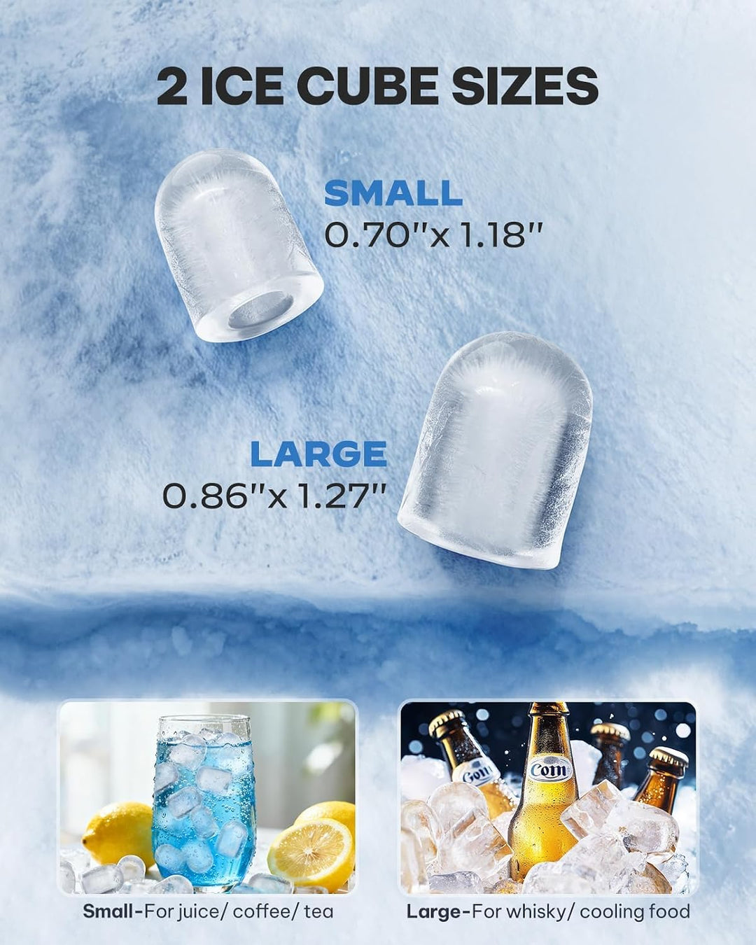 Silonn Eiswürfelmaschine mit Griff-Eiswürfelkorb – Tragbar &amp; Selbstreinigend, Mini Ice Maker 9 Eiswü