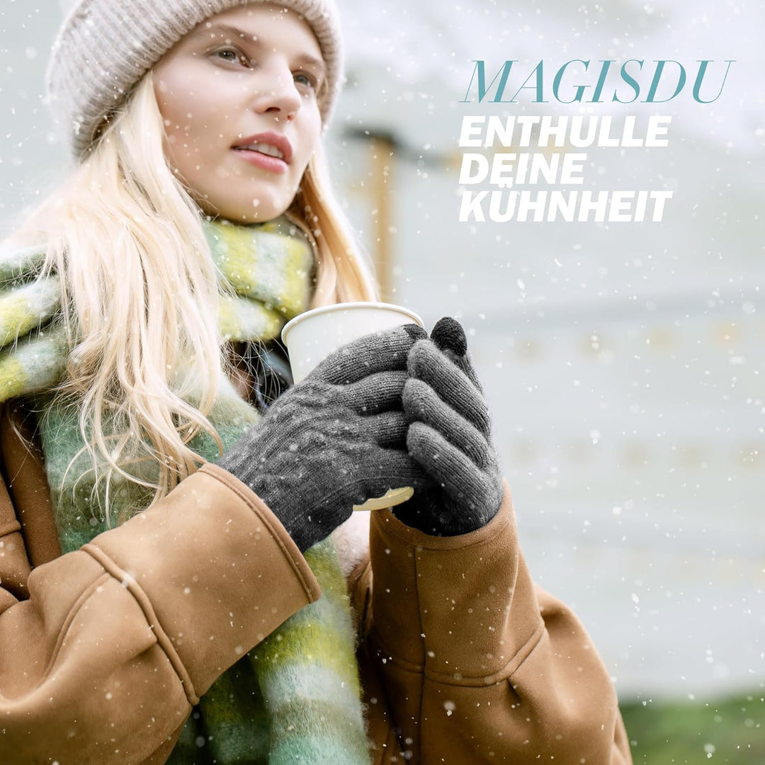 Alpaka Handschuhe Damen Fleece Doppelfutter & Touchscreen - Thermo Winterhandschuhe mit Anti-Rutsch