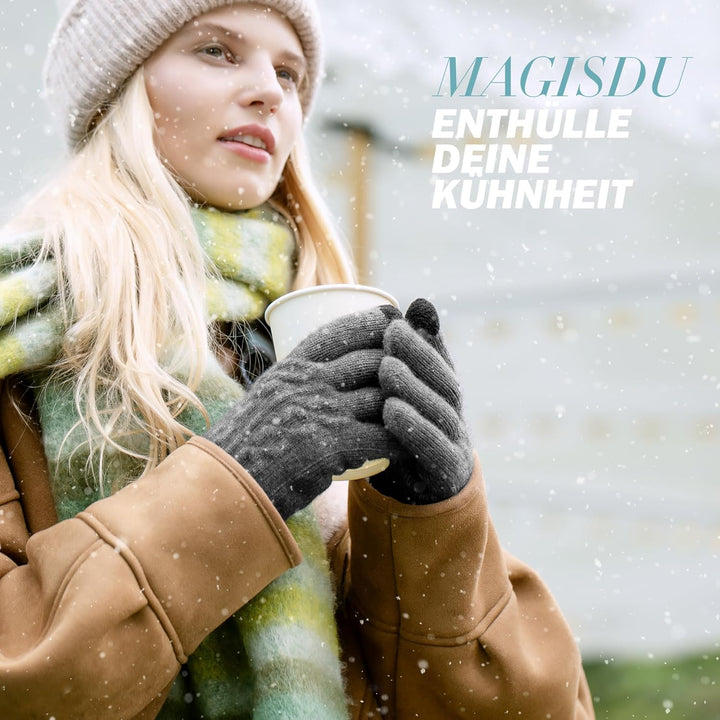 Alpaka Handschuhe Damen Fleece Doppelfutter & Touchscreen - Thermo Winterhandschuhe mit Anti-Rutsch