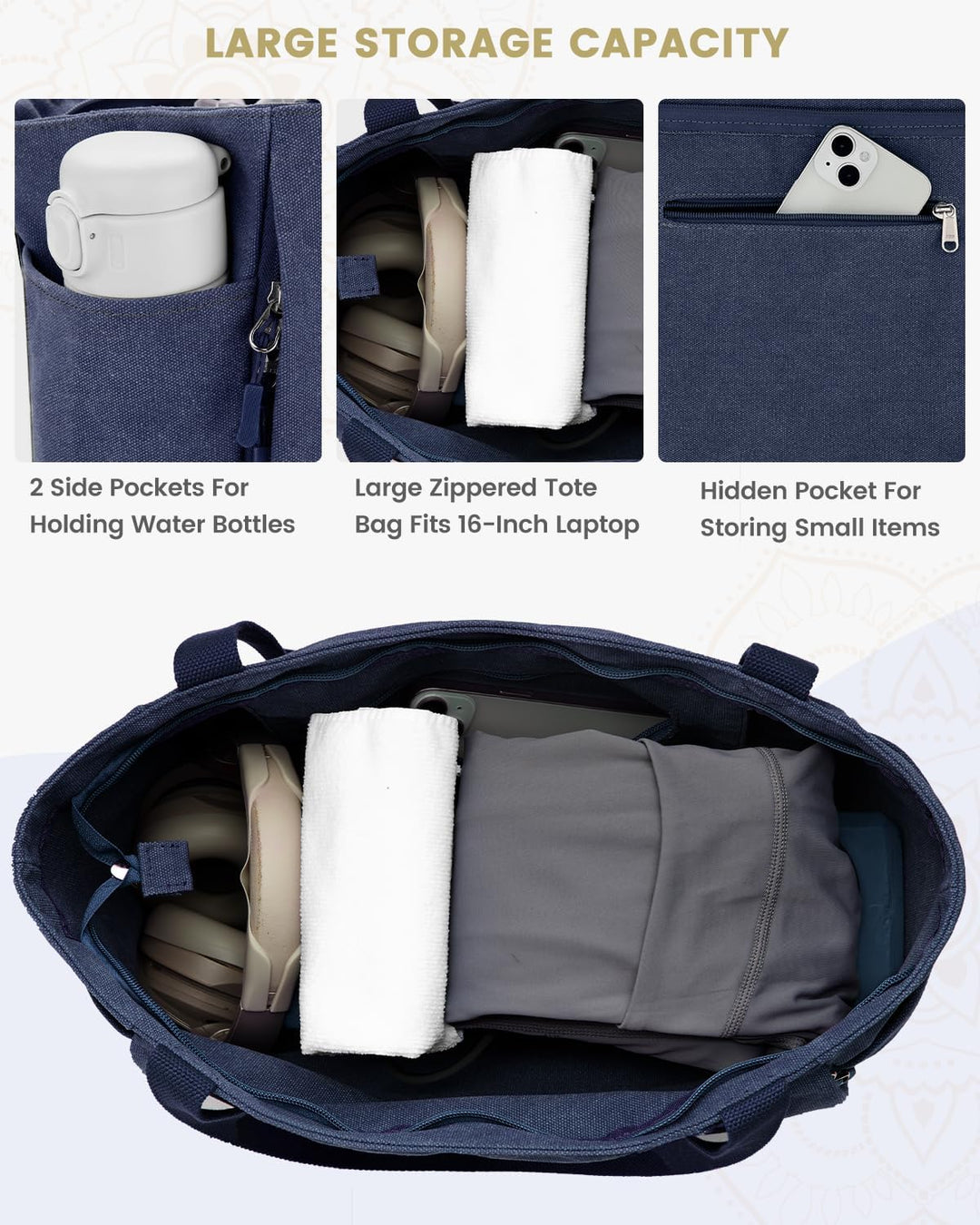 Gonex Yogatasche, Grosse Pilates Tragetasche mit Mehreren Taschen für Damen Herren, Robuste Canvas T