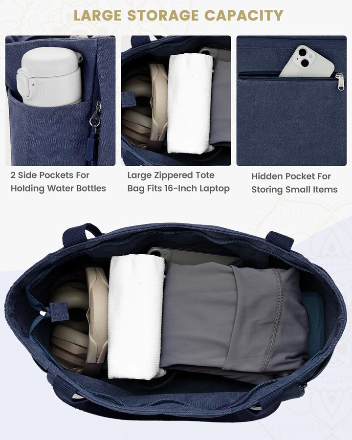 Gonex Yogatasche, Grosse Pilates Tragetasche mit Mehreren Taschen für Damen Herren, Robuste Canvas T