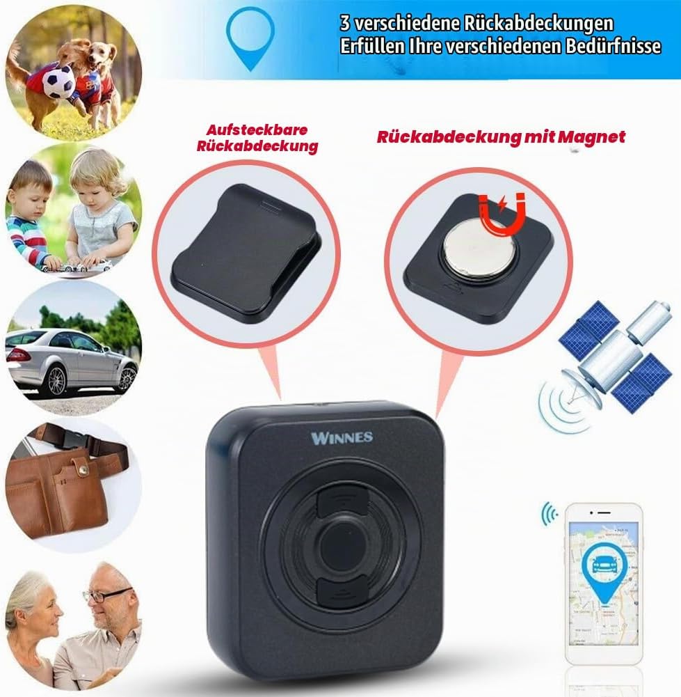 4G Mini GPS Tracker mit SIM Karte GPS Tracker Kinder mit SOS Alarm &amp; Abnehmbar 3-IN-1 Rückseitencove