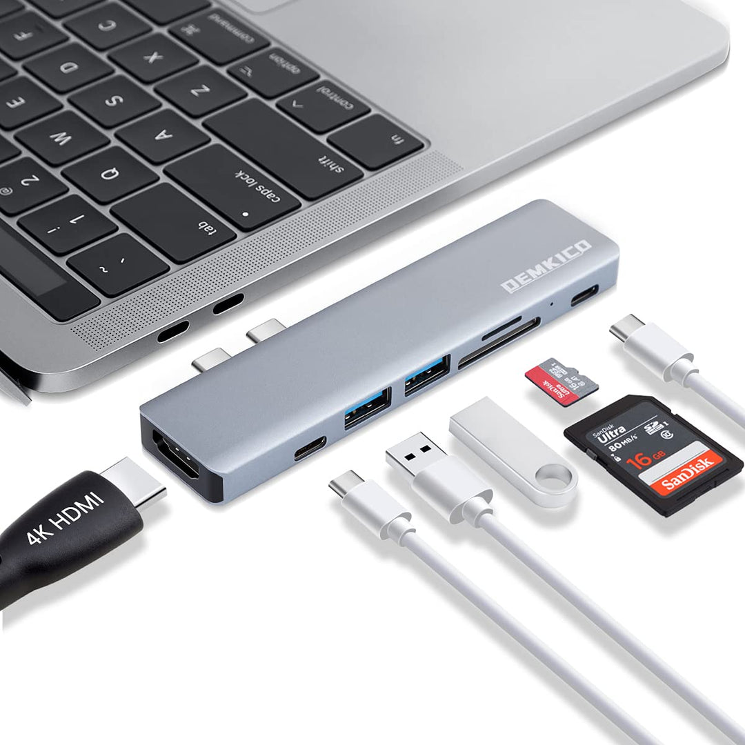 7 in 2 USB C Hub für MacBook Pro/Air, Dock mit 4K HDMI, USB 3.0 & 2.0, SD/TF Kartenleser, Thunderbol
