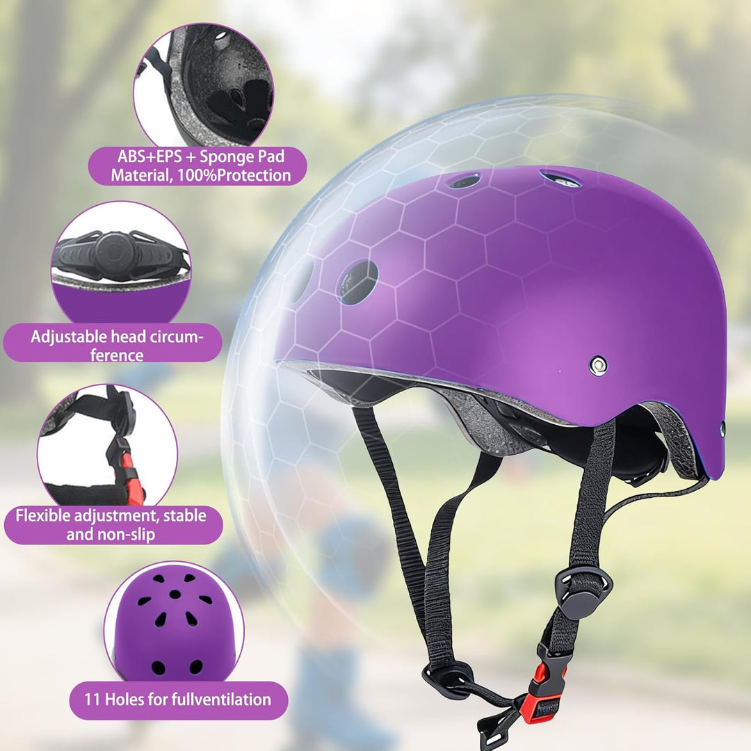 Knieschoner Kinder mit Helm, Schonerset Kinder Helm 3–9 Jahren, Knieschützer Inliner Kinder Schutzau