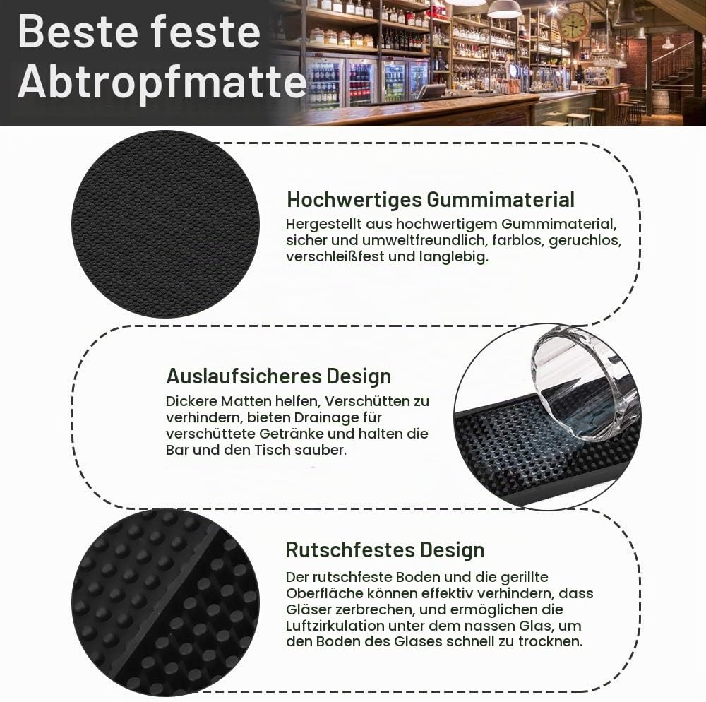 2 Stück Barmatte Gummi Abtropfmatte Geschirr Trockenmatte 8 x 60 cm Gläserabtropfmatte rutschfest un