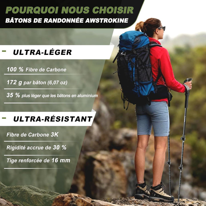 Ultraleichte Carbonfaser-Teleskop-Wanderstöcke – 172 g Nordic-Walking-Stöcke mit Voll-Eva-Griffen, A