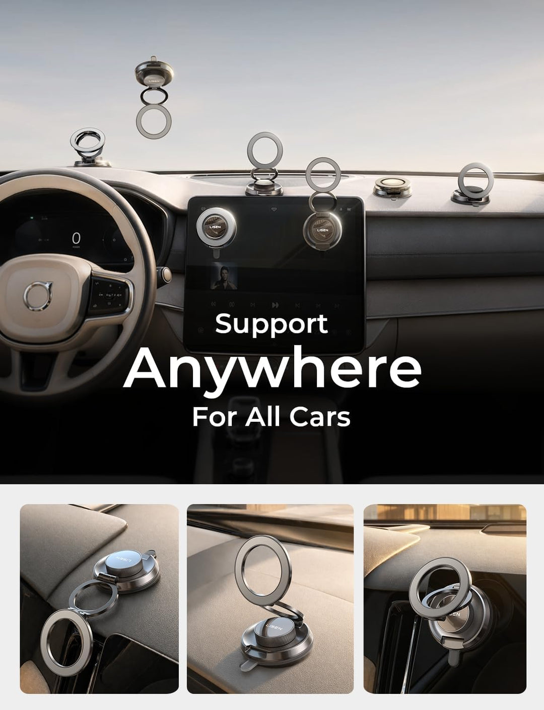 LISEN Metall MagSafe Autohalterung Handyhalterung Auto mit Vakuum Saugnapf | -40°C~90°C Silikon,Ganz