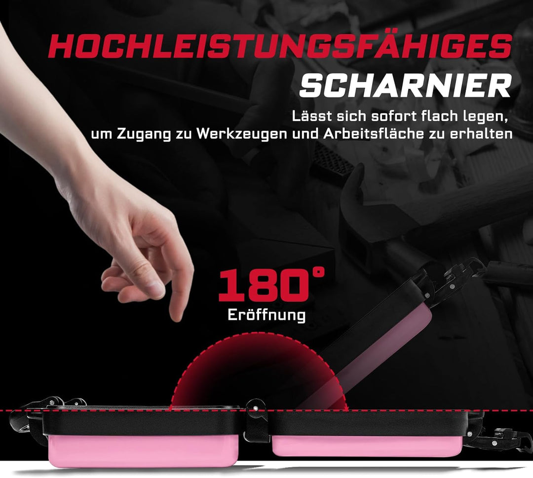Rosa Werkzeugkasten, Tragbarer, Robuster Werkzeugkoffer aus Stahl mit Sicherheitsverschluss und Grif