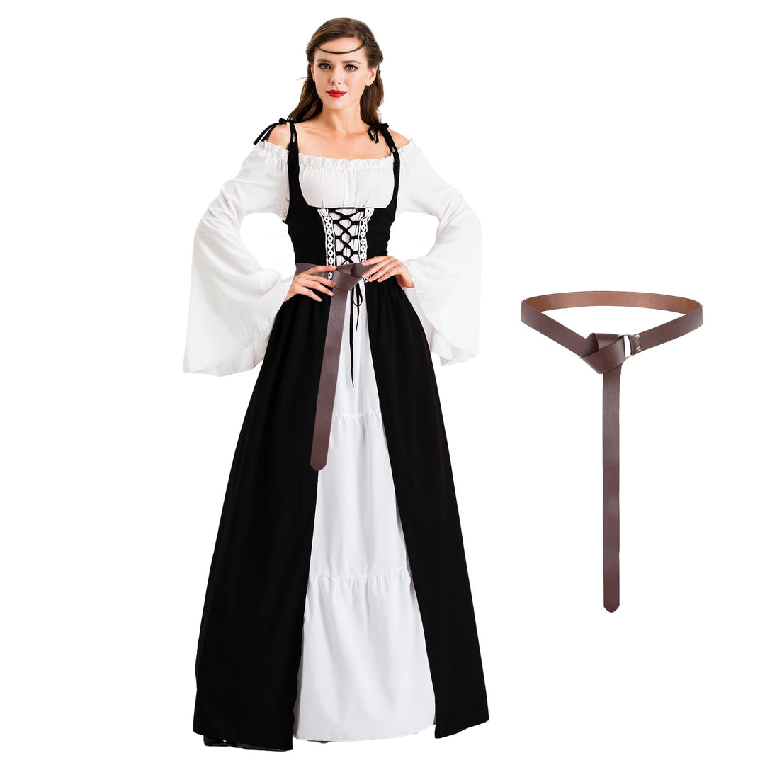 Pianocean Mittelalter Kleidung Damen, Renaissance Kleid, Gothic Kleid，Renaissance Mit Kapuze Langarm