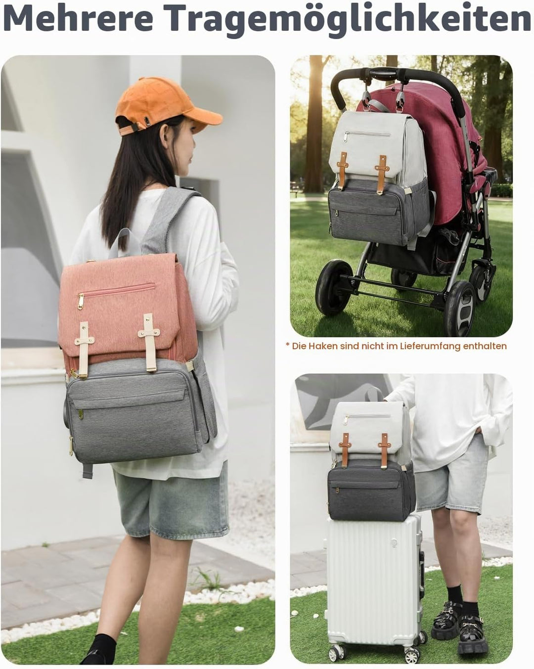 Wickeltasche Rucksack, Grosser Lässig Wickelrucksack mit Wickelunterlage und Isolierten Fächern, Was