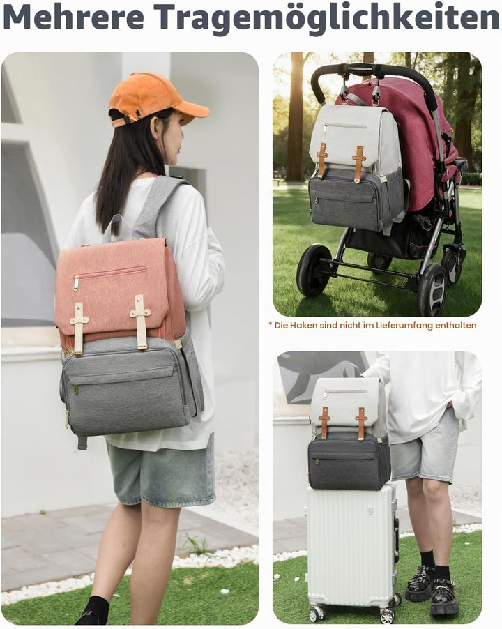 Wickeltasche Rucksack, Grosser Lässig Wickelrucksack mit Wickelunterlage und Isolierten Fächern, Was