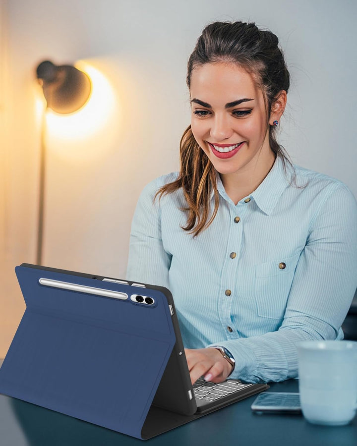 Für Tab S10 Plus 12.4" Tastaturhülle mit Beleuchtung QWERTZ | Für Galaxy Tab S10+ Hülle - Mit 7-Farb