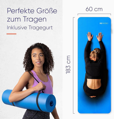 KG Physio Yogamatte Rutschfest und Gepolstert - Yoga Matte mit Tragegurt, Fitnessmatte, Turnmatte, S